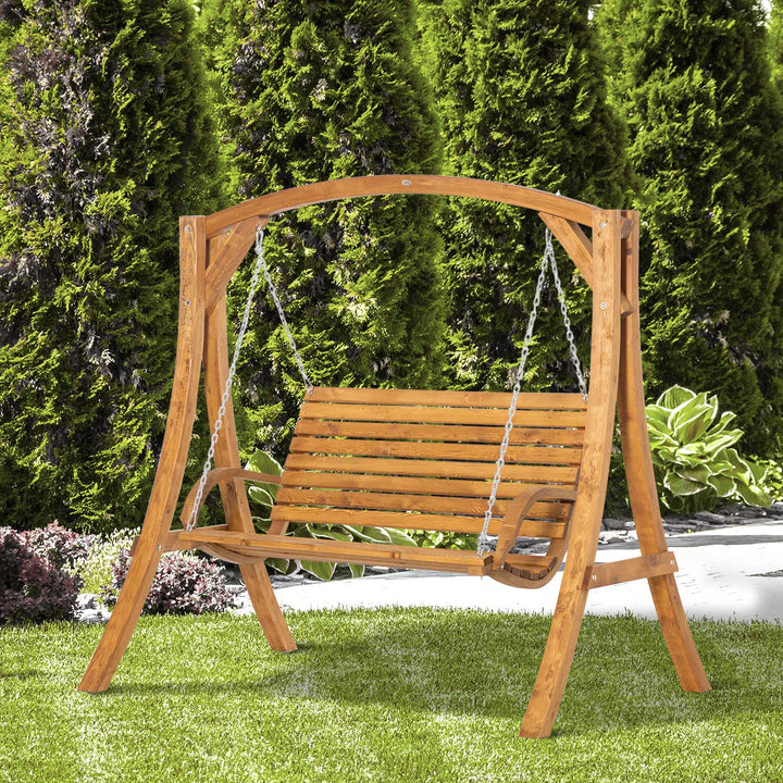 Outsunny 2 Seater Garden Swing Chair, Outdoor Wooden Swing Bench Seat | Aosom UK