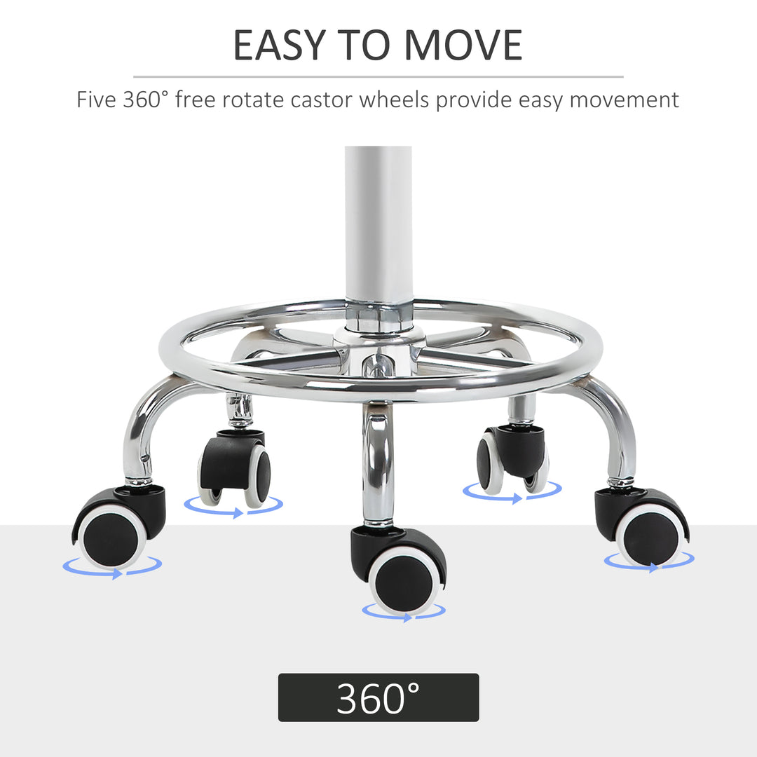 MCL Round Rolling Stool, PU Leather Height Adjustable Stool Chair with Wheels and Swivel Seat for Salon, Massage, Spa, Home Kitchen, Black