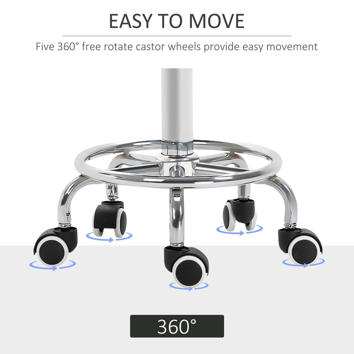 MCL Round Rolling Stool, PU Leather Height Adjustable Stool Chair with Wheels and Swivel Seat for Salon, Massage, Spa, Home Kitchen, Black