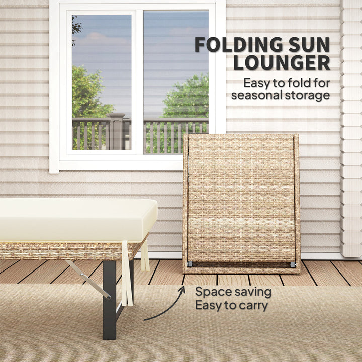 Single Folding Rattan Sun Lounger, with Cushion - Grey