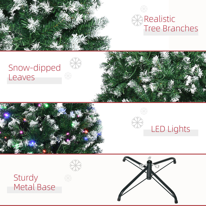 7FT Tall Prelit Pencil Slim Artificial Christmas Tree with Realistic Branches, 350 Colourful LED Lights and 818 Tips, Xmas Decoration, Green
