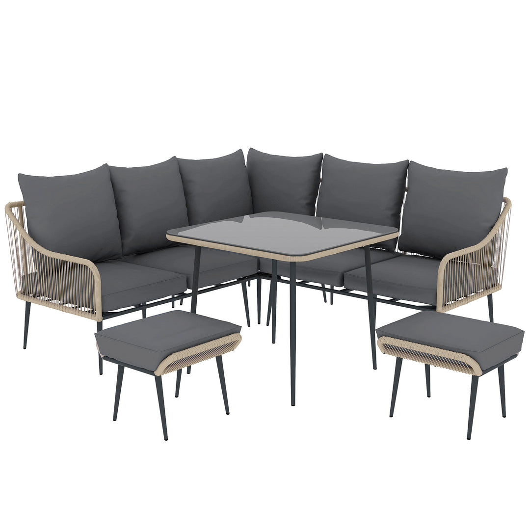 Six-Piece Rattan Strong Garden Sofa Set - Brown/Grey