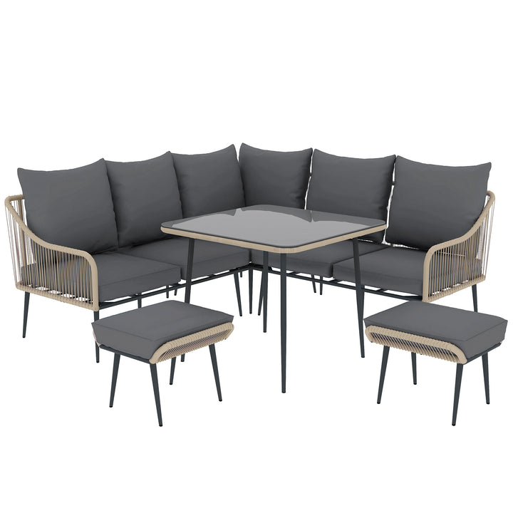 Six-Piece Rattan Strong Garden Sofa Set - Brown/Grey