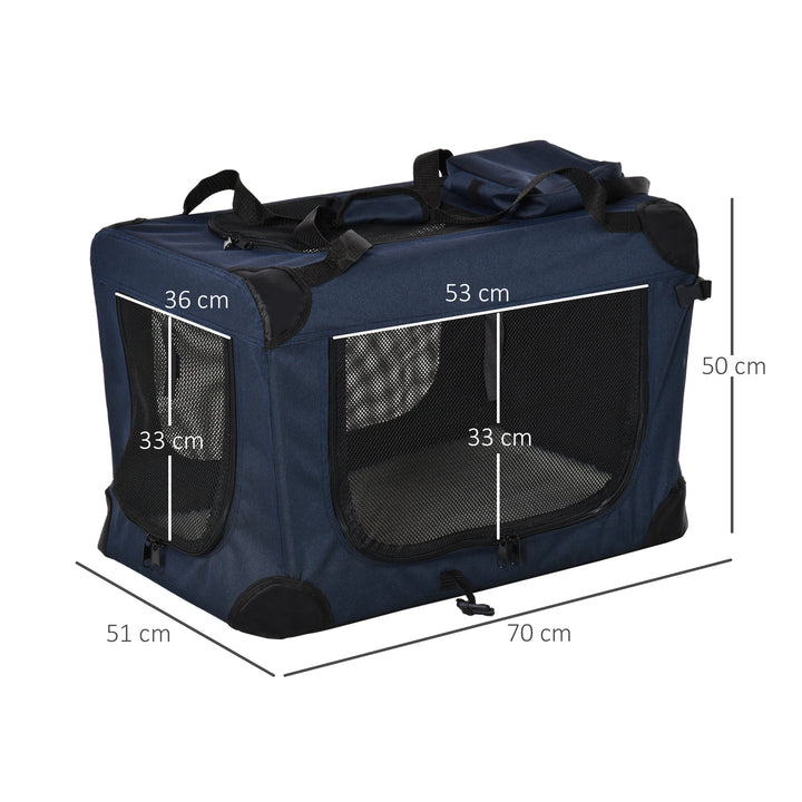 Foldable Pet Carrier for Small and Miniature Dogs, Portable Cat Carrier Soft Side Pet Travel Crate with Removable Mat, Storage Bags, Breathable Mesh 70 x 51 x 50cm - Dark Blue