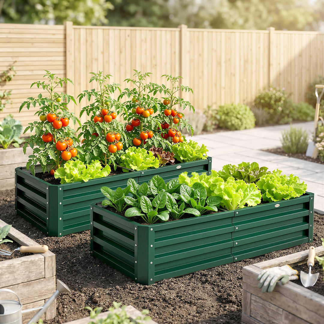 Set of 2 Raised Beds for Garden, Galvanised Outdoor Planters for Herbs