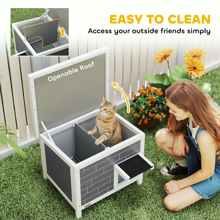 Outdoor Cat House Insulated with Openable Roof, Weatherproof Feral Cat Shelter for Rabbits, Cats