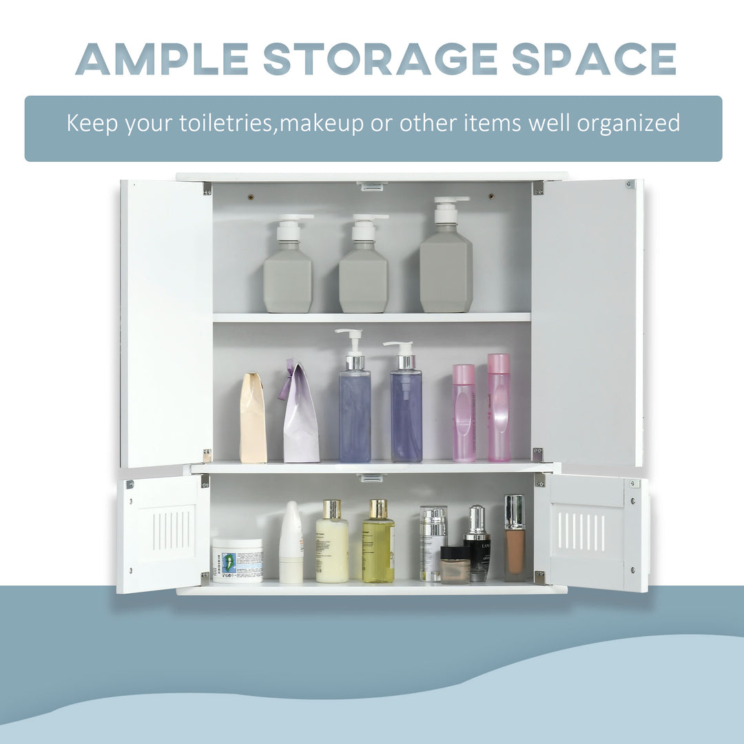 MCL Bathroom Mirror Cabinet, Wall Mounted Storage Cupboard with Double Doors and Adjustable Shelf, Bathroom Organizer, White