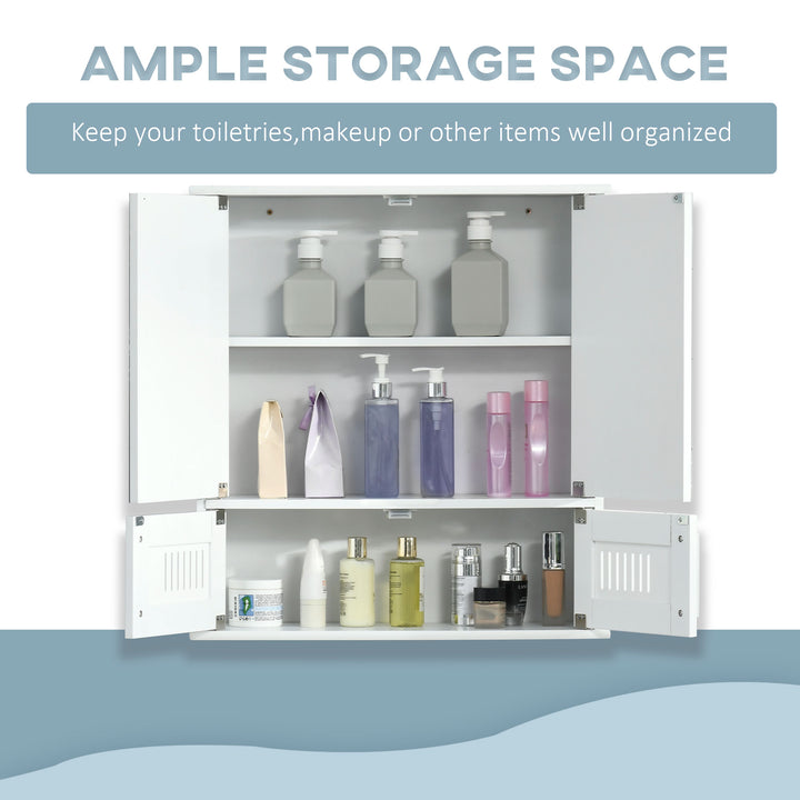 MCL Bathroom Mirror Cabinet, Wall Mounted Storage Cupboard with Double Doors and Adjustable Shelf, Bathroom Organizer, White