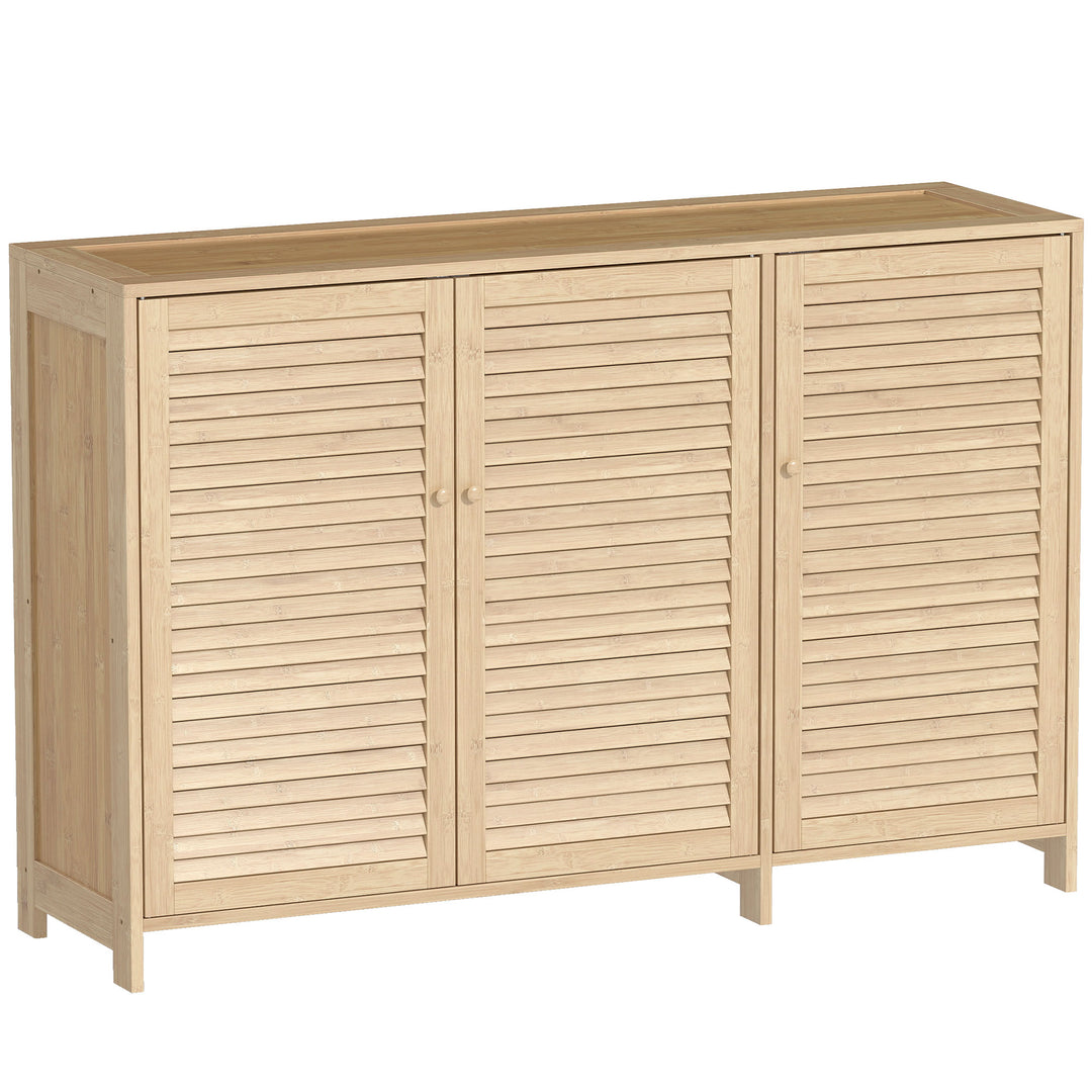 Bamboo Shoe Cabinet with Louvered Doors, 18 Pairs Shoe Storage Cabinet