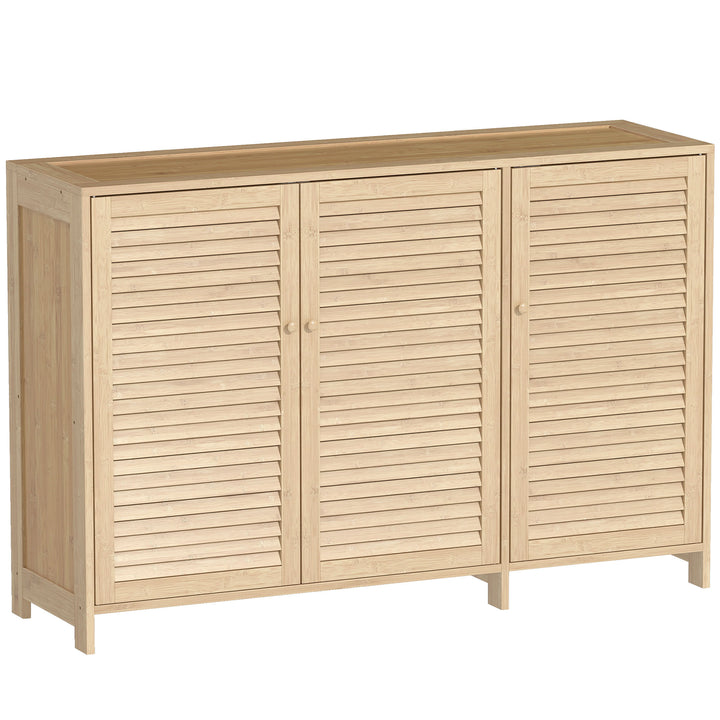 Bamboo Shoe Cabinet with Louvered Doors, 18 Pairs Shoe Storage Cabinet