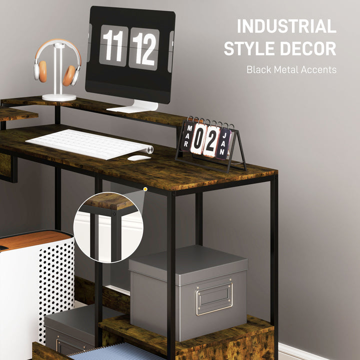 Industrial 'L' Shaped Multi-Work Desk - Brown