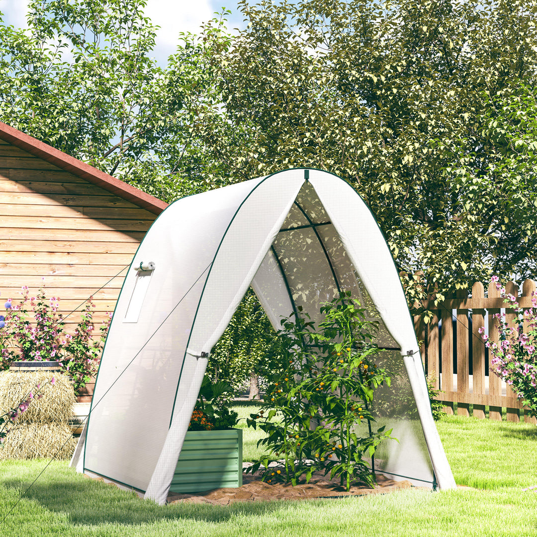 Polytunnel Greenhouse with Sandbags, Walk-In Tunnel Green House with 2 Doors and Screen Windows, 1.8 x 1.8 x 2m