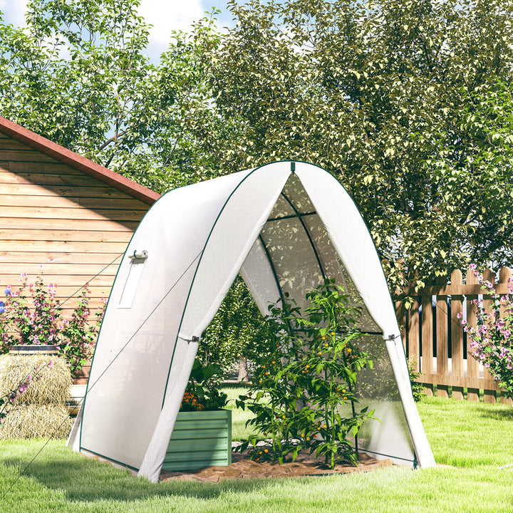 Polytunnel Greenhouse with Sandbags, Walk-In Tunnel Green House with 2 Doors and Screen Windows, 1.8 x 1.8 x 2m