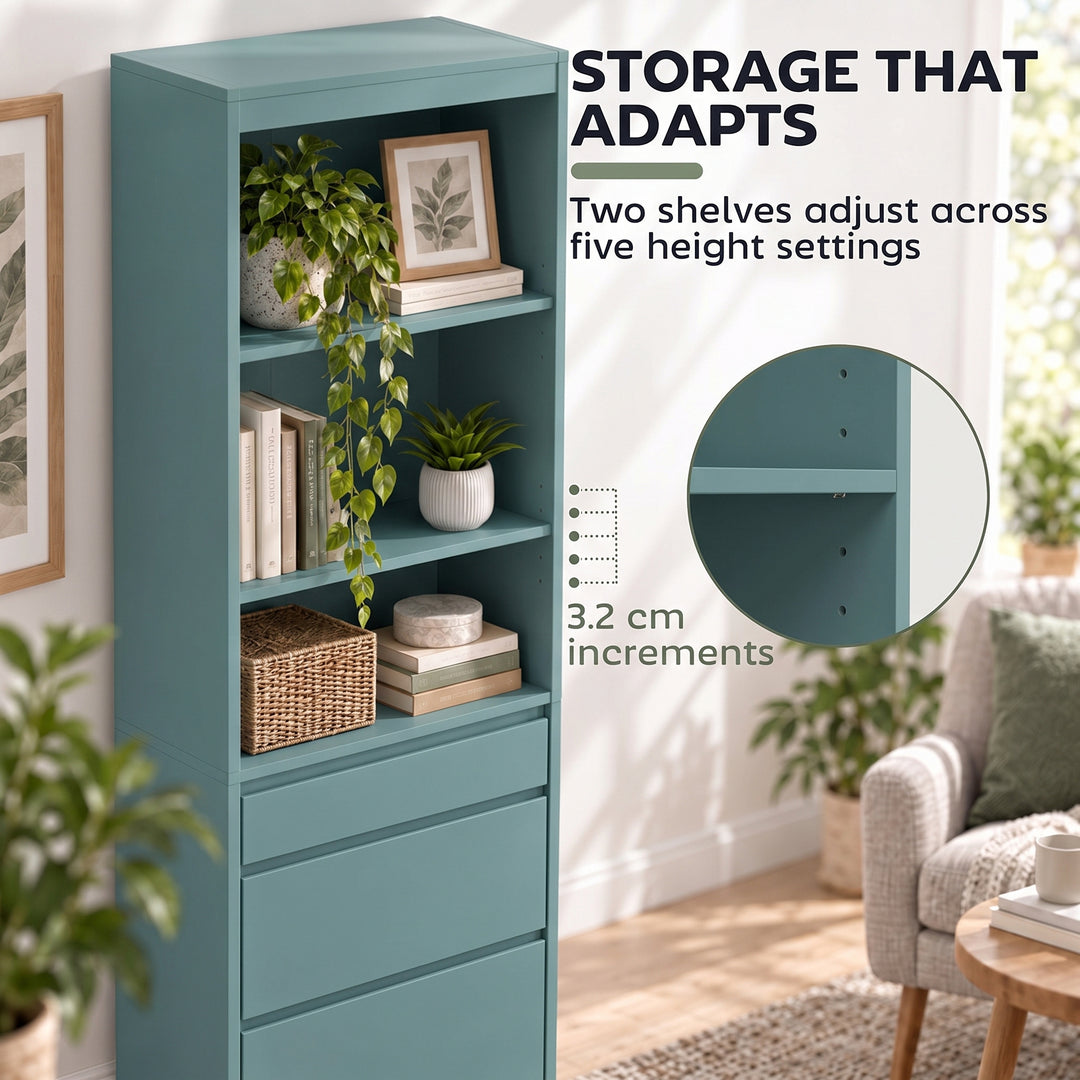 Bookcase with Drawers Adjustable Shelves Book Shelf for Study Living - view 5