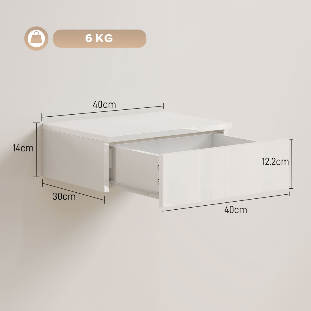 Floating Bedside Table Set of 2, Wall-Mounted Nightstand with High Glo
