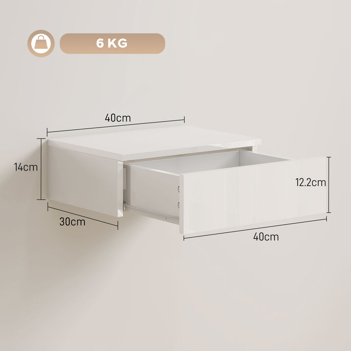 Floating Bedside Table Set of 2, Wall-Mounted Nightstand with High Glo