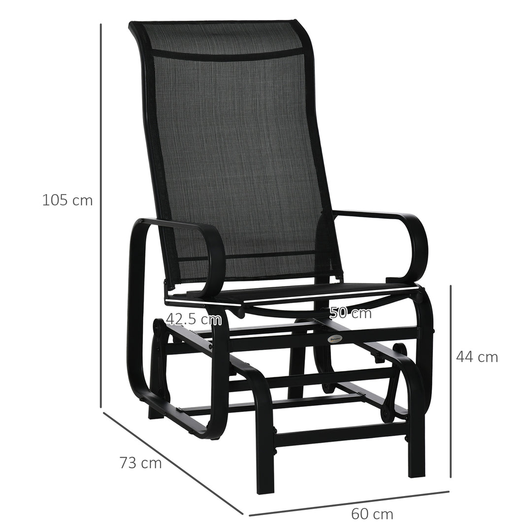Outsunny Outdoor Gliding Rocking Chair with Sturdy Metal Frame Garden Comfortable Swing Chair for Patio, Backyard and Poolside, Black