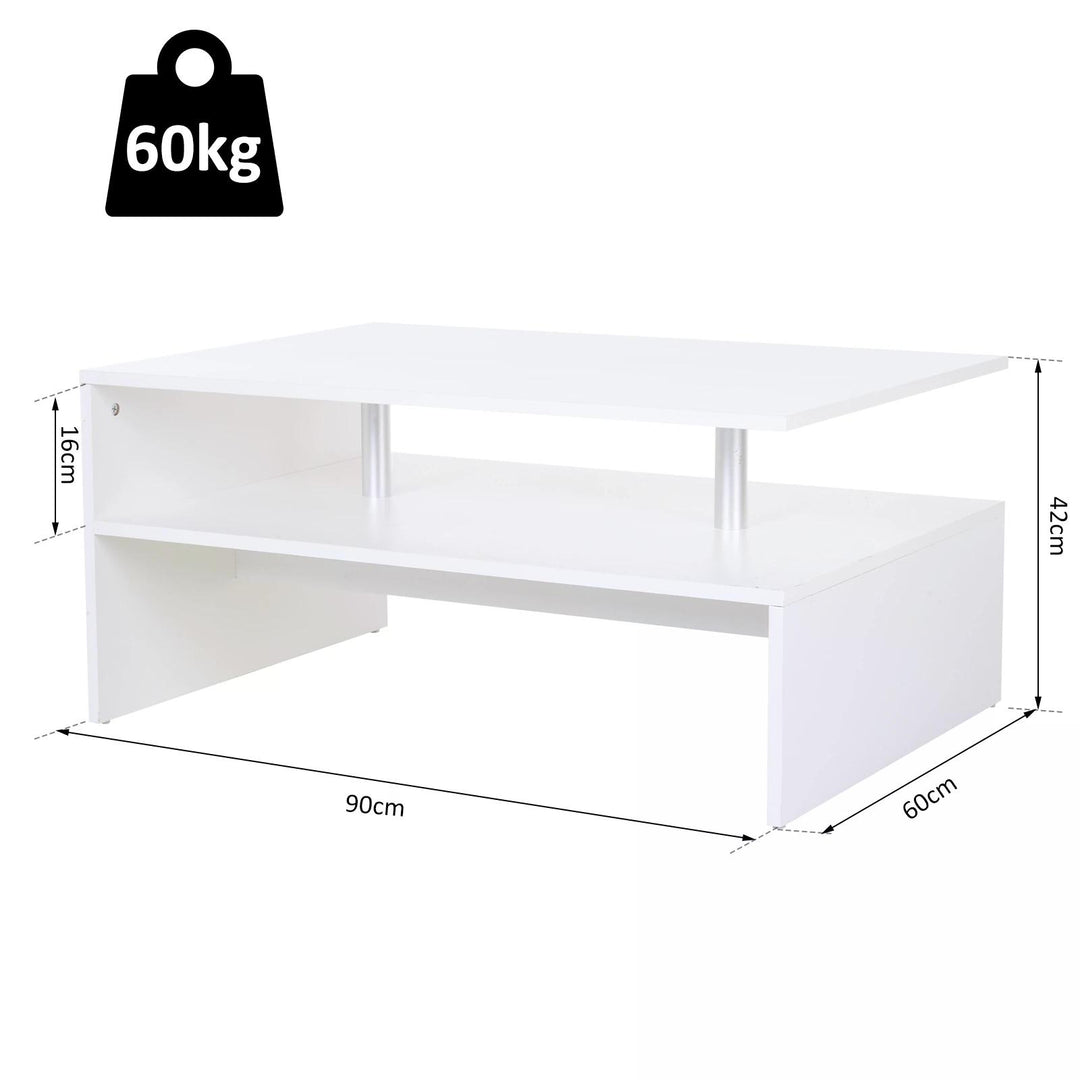 HOMCOM 2-Tier Coffee Table, Modern Rectangular Design Side/End Table with Open Shelf, for Living Room Entryway Hallway, White. | Aosom UK