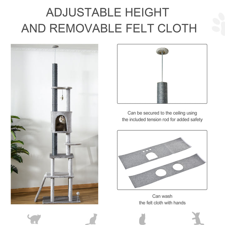 MCL 255cm Floor To Ceiling Cat Tree for Indoor Cats Climber Scratching Post Adjustable Height Play Tower Removable Cover Grey
