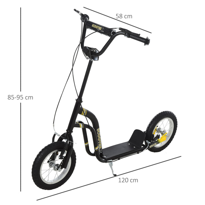 MCL Teen Kids Stunt Scooter w/ Adjustable Handlebar, 12 Inch Rubber Tyres, Dual Brakes, Black