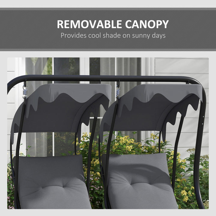 Two-Seat Garden Swing Chair, with Protective Canopy - Grey