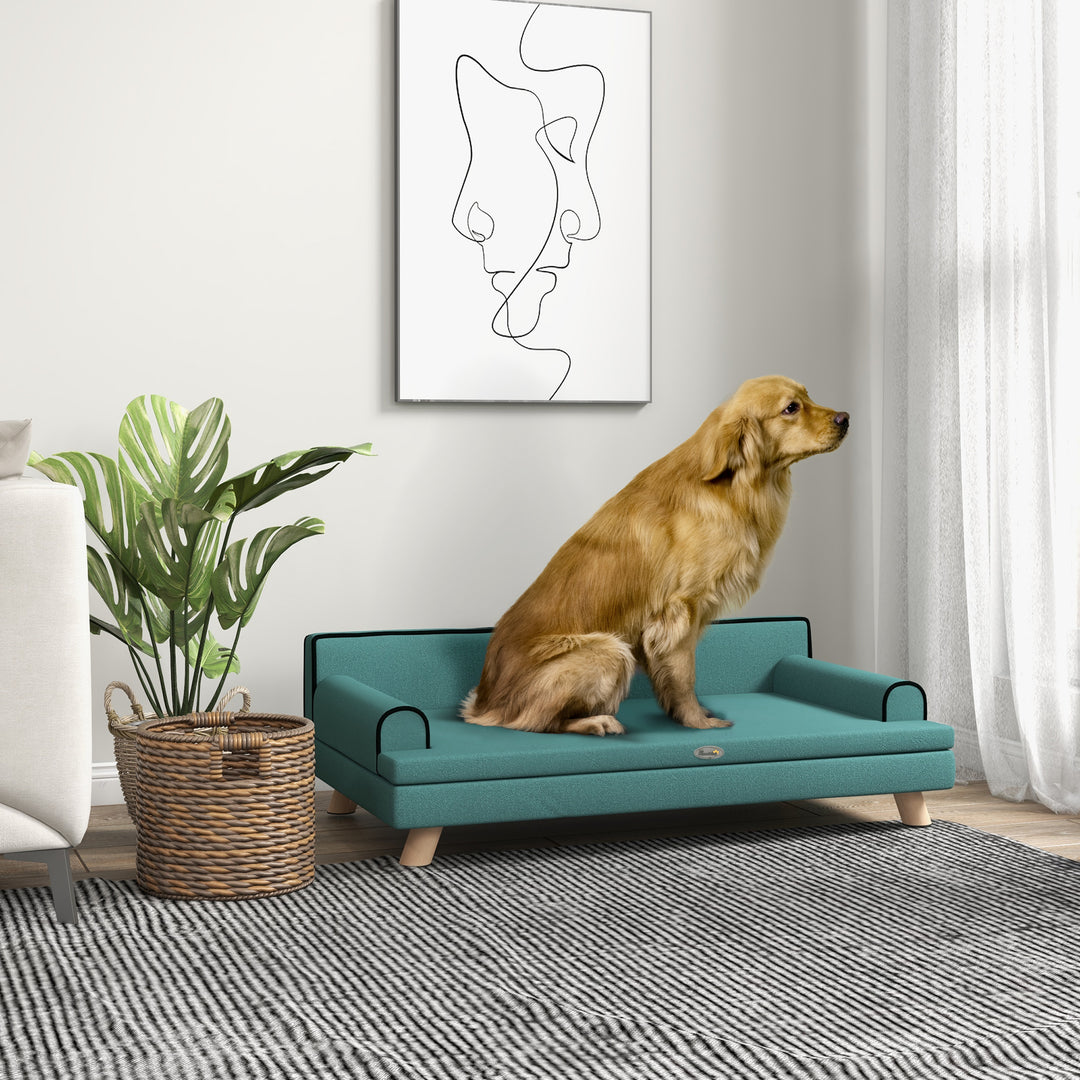 PawHut Dog Sofa with Legs, Water-Resistant Fabric Pet Chair Bed, Suitable for Large & Medium Dogs, Green, 100 x 62 x 32 cm | Aosom UK