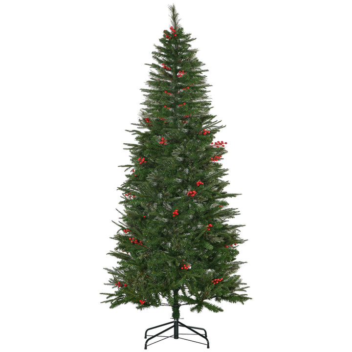 MCL 7ft Pencil Artificial Christmas Tree with Realistic Branches, Red Berries, Auto Open, Green