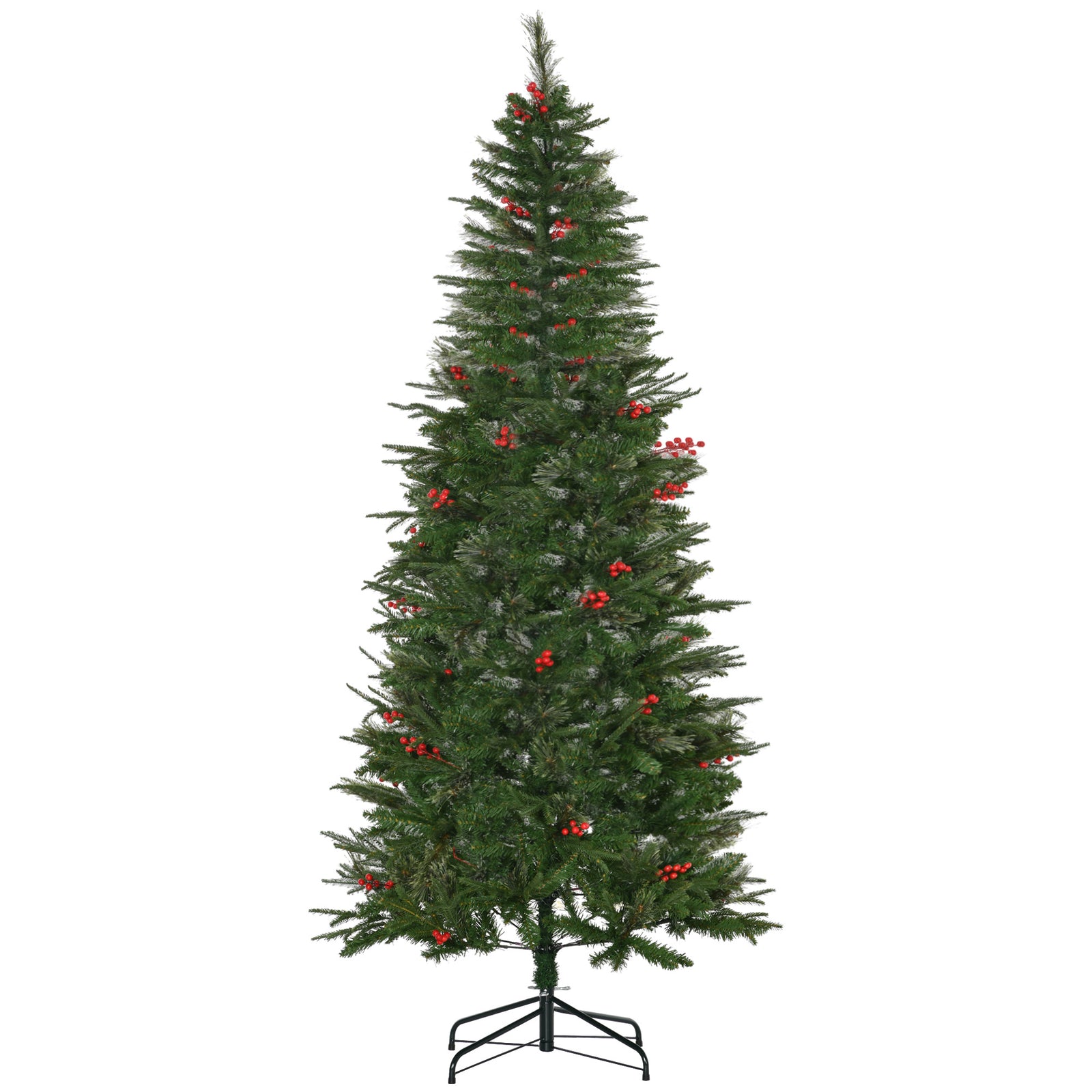 7ft Pencil Artificial Christmas Tree with Realistic Branches, Red Berries, Auto Open, Green
