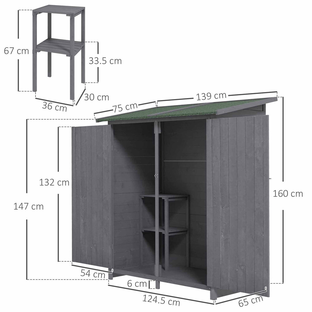 MCL 139 x 75 Fir Wood Garden Shed, with Asphalt Roof - Grey