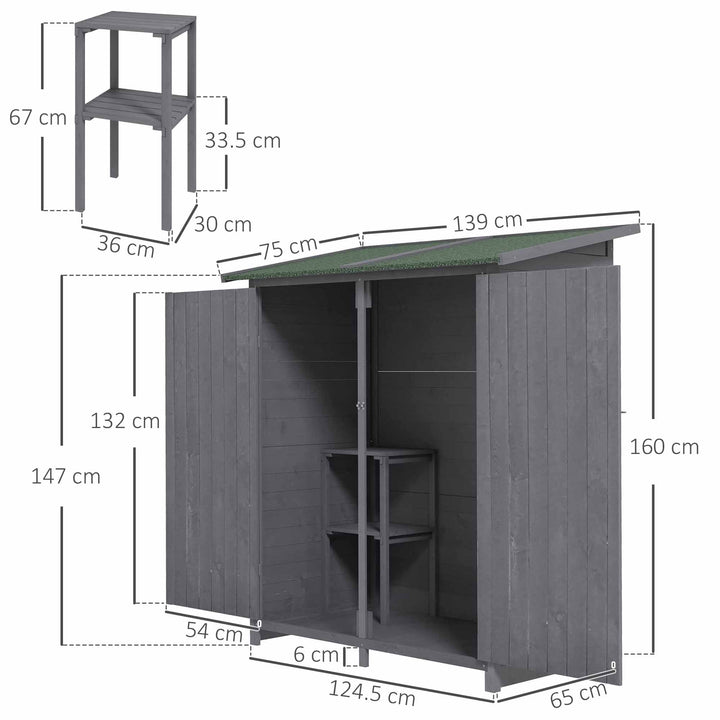 139 x 75 Fir Wood Garden Shed, with Asphalt Roof - Grey