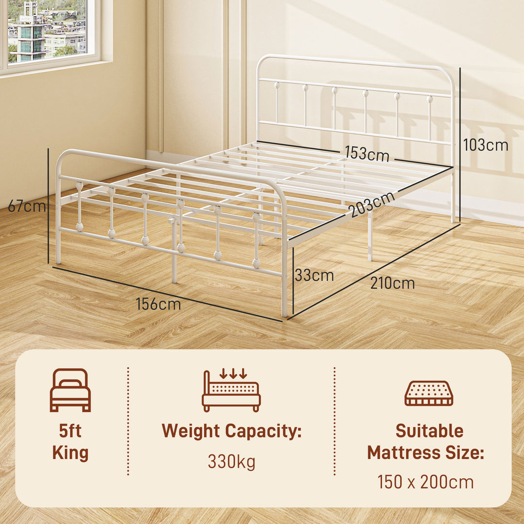 HOMCOM 5ft King Platform Bed Frame with Underbed Storage Tall Headboard Steel Slat No Box Spring Needed Easy Assembly White