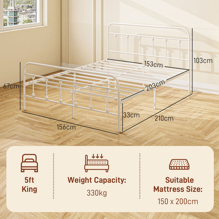 HOMCOM 5ft King Platform Bed Frame with Underbed Storage Tall Headboard Steel Slat No Box Spring Needed Easy Assembly White