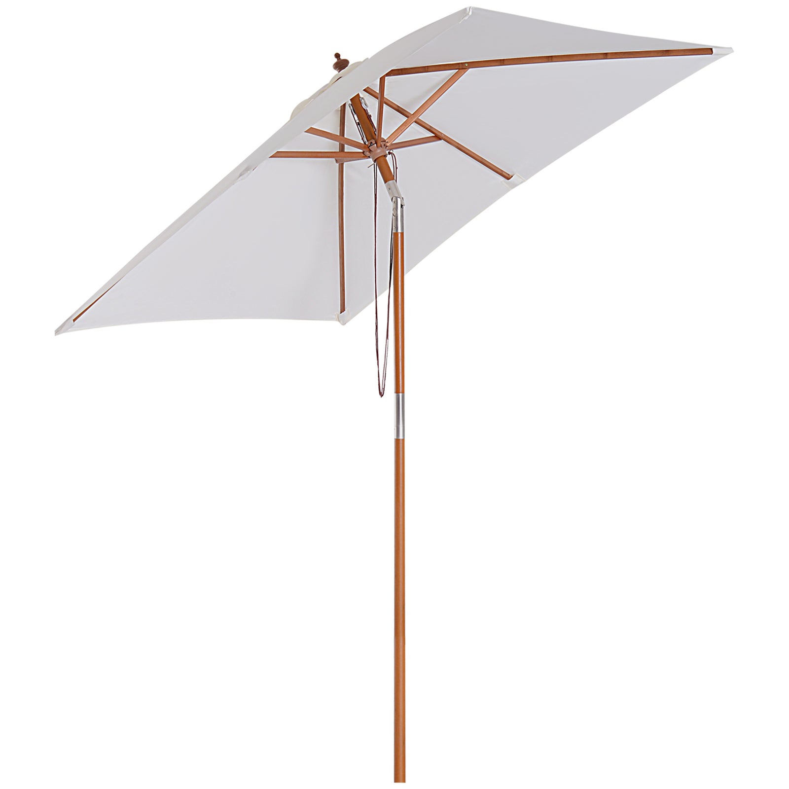 2m x 1.5m Garden Parasol Umbrella with Tilting Sunshade Canopy, Outdoor Market Table Umbrella with Wood and Bamboo Frame, Cream White
