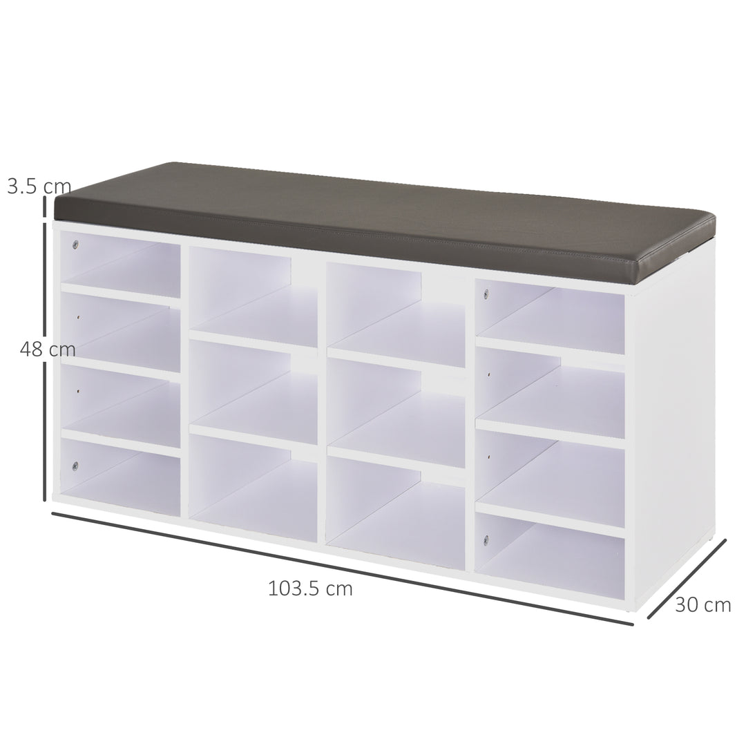 MCL Multi-Storage Shoe Rack w/ 14 Compartments Cushion Moving Shelves Solid Frame Foot Pads Home Office Tidy Organisation Boots Trainers White