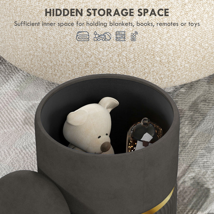 Velvet-Feel Storage Ottoman - Grey