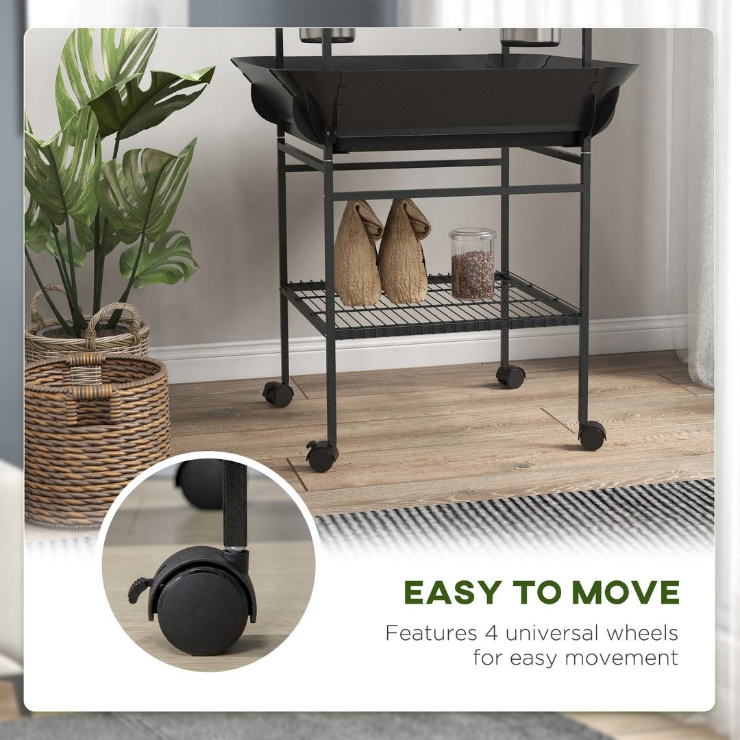 Steel Bird Table, Bird Feeder stand, with Perches, Stainless Steel Feed Bowls, Trays - Dark Grey