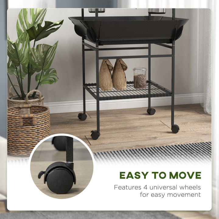 Steel Bird Table, Bird Feeder stand, with Perches, Stainless Steel Feed Bowls, Trays - Dark Grey