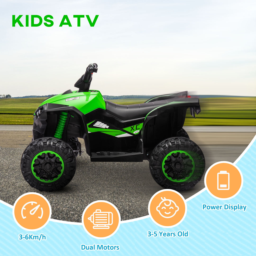 12V Ride-On Quad Bike, with Music, Horn, LED Lights, for Ages 3-5 Years, Green