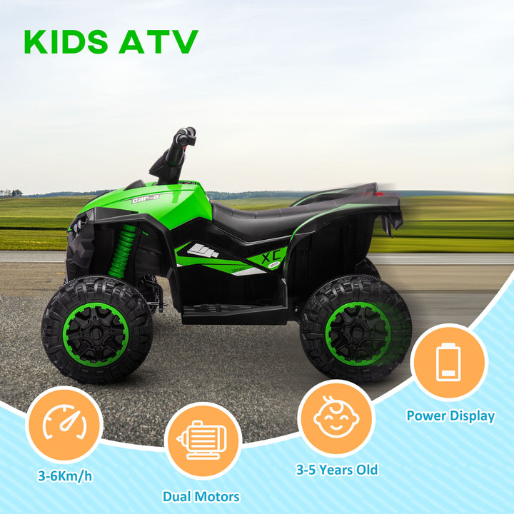 12V Ride-On Quad Bike, with Music, Horn, LED Lights, for Ages 3-5 Years, Green