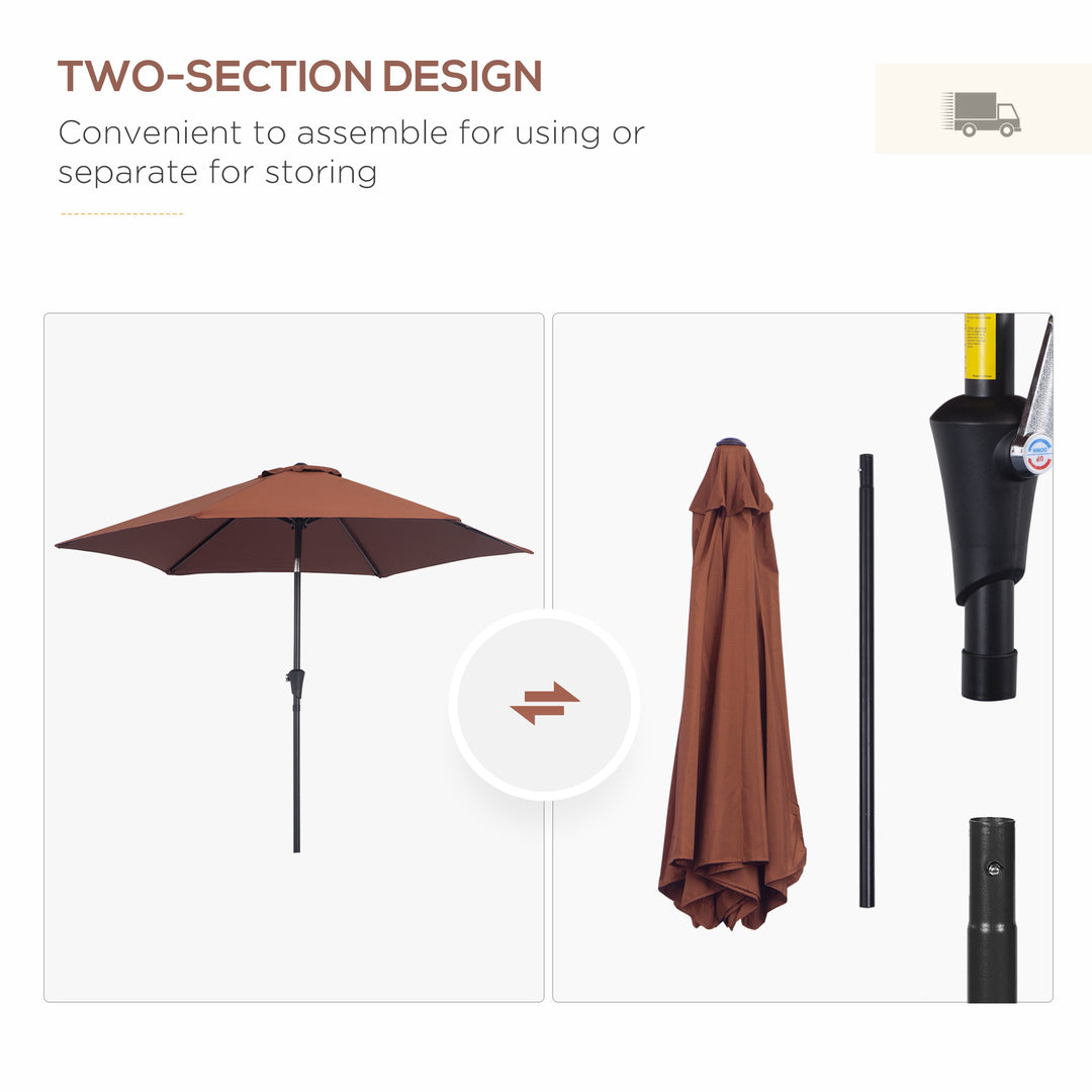 2.6M Garden Parasol Umbrella with Tilt and Crank, Outdoor Sun Parasol Sunshade Shelter with Aluminium Frame, Coffee