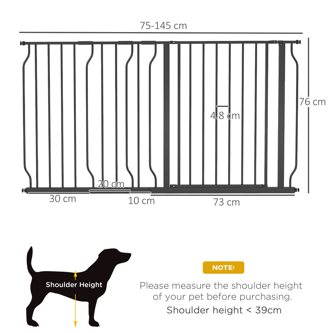 PawHut 75-145cm Dog Gate Extra Wide Stairway Gate for Pet,Pressure Fit Stair Gate for Doorways, Hallways, Staircases, Black | Aosom UK