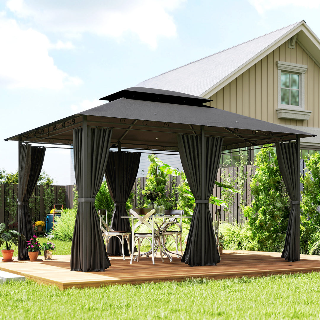 3 x 4m Steel Gazebo, with Curtains - Black
