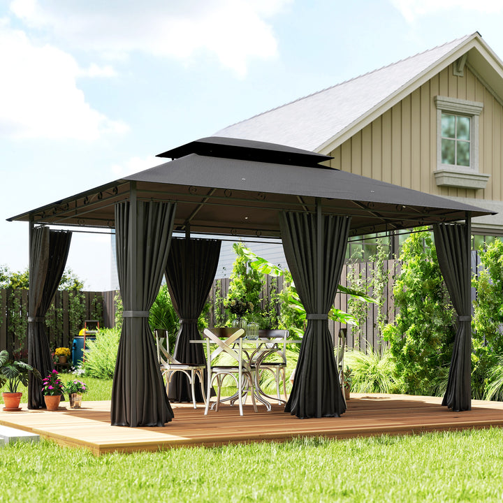 3 x 4m Steel Gazebo, with Curtains - Black