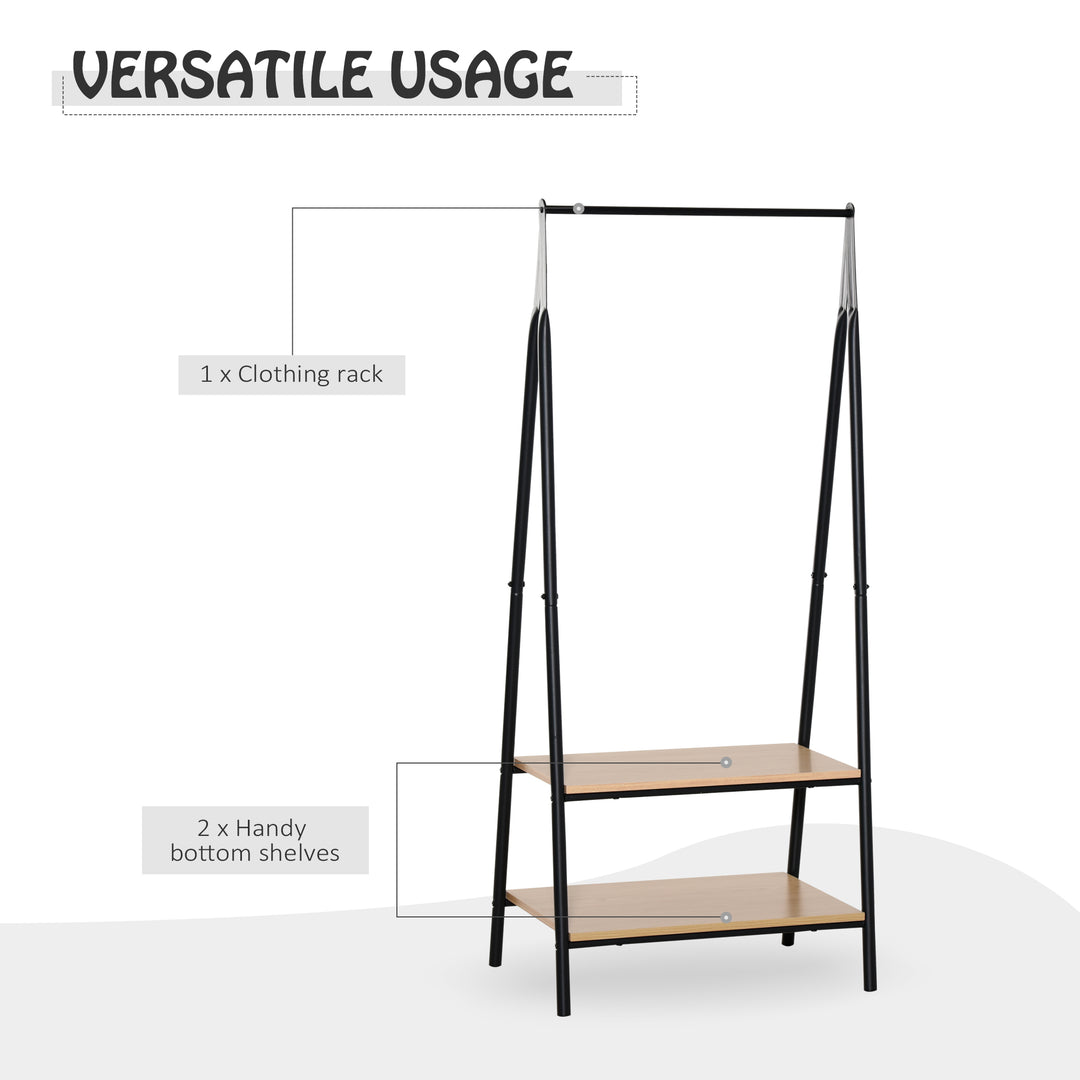 MCL Clothes Rail, Freestanding Metal Clothes Rack with 2 Tier Storage Shelves for Bedroom and Entryway, 64 x 42.5 x 149 cm, Black Frame