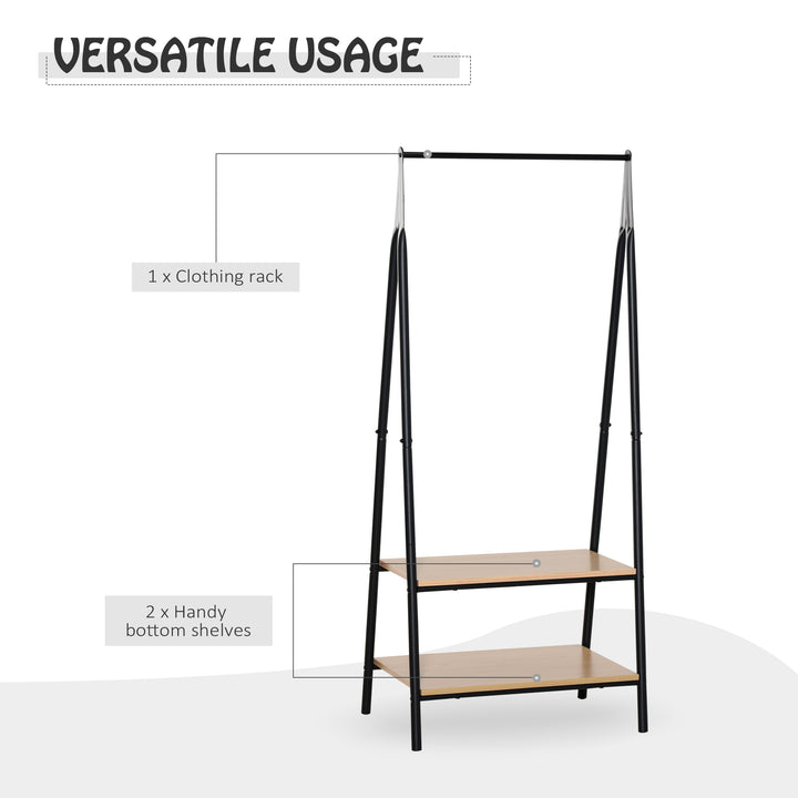 MCL Clothes Rail, Freestanding Metal Clothes Rack with 2 Tier Storage Shelves for Bedroom and Entryway, 64 x 42.5 x 149 cm, Black Frame