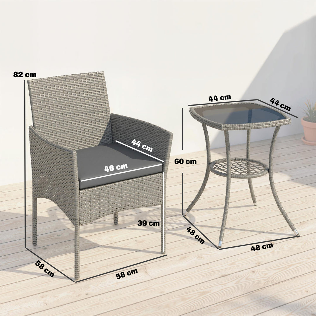 3 Piece Rattan Bistro Set, PE Wicker Garden Furniture Conversation Set