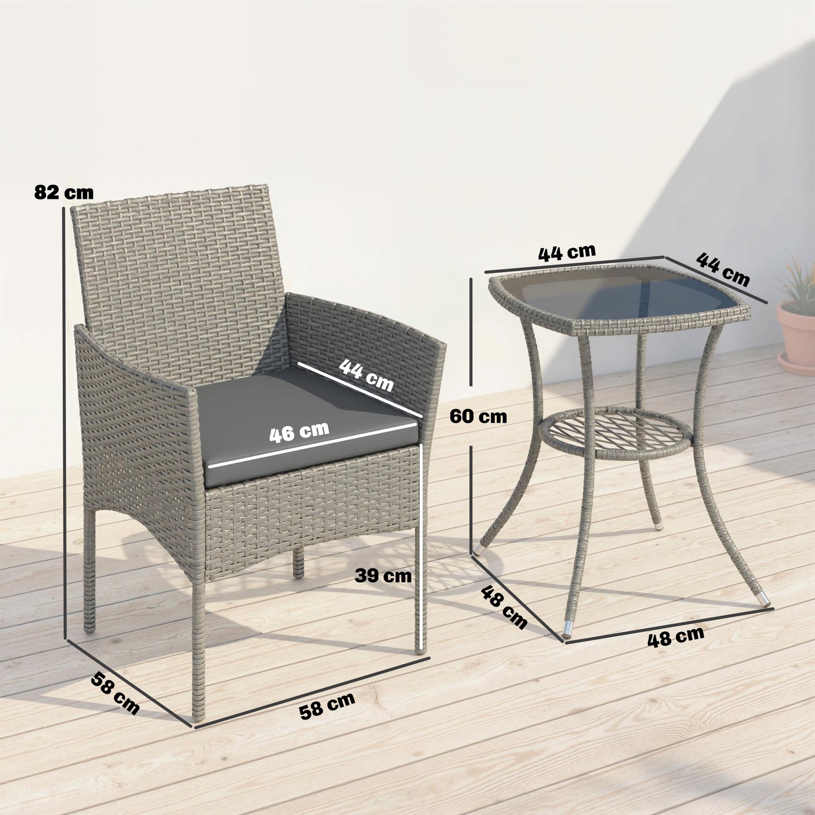 3 Piece Rattan Bistro Set, PE Wicker Garden Furniture Conversation Set