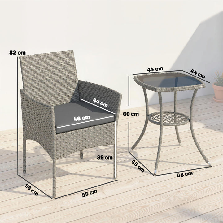 3 Piece Rattan Bistro Set, PE Wicker Garden Furniture Conversation Set