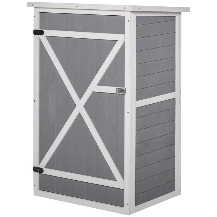 Outsunny Wooden Garden Storage Shed Fir Wood Tool Cabinet Organiser with Shelves 75L x 56W x115Hcm Grey | Aosom UK