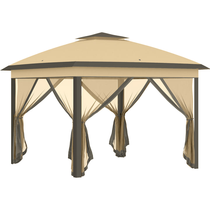 Outsunny Pop-Up Gazebo: 11' x 11' Double-Roof Shelter with Mesh Sidewalls, Adjustable Height & Carry Bag, Beige